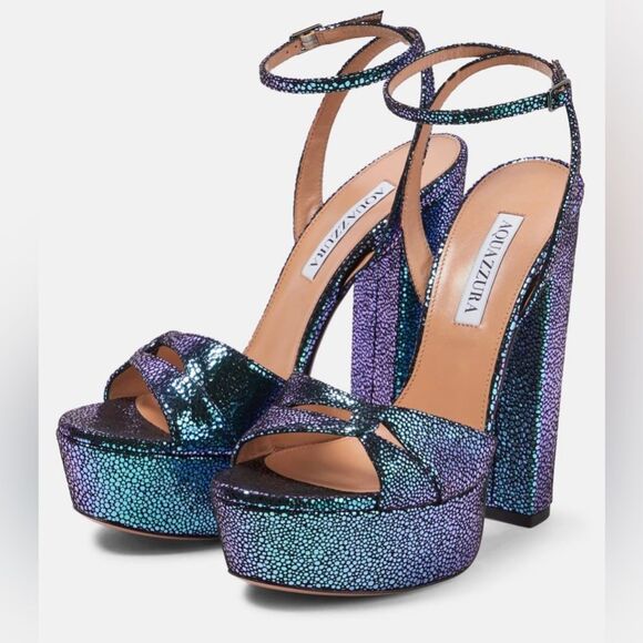 AQUAZZURA Sinner Ombre Platform Ankle-strap Sandals Sz 40 Petroleum Blue NIB - Picture 6 of 13